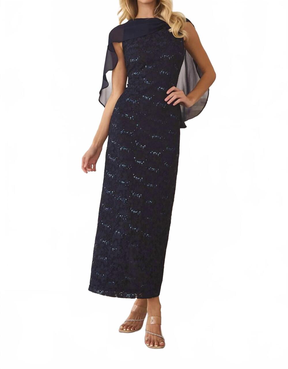 NEW AMORIS selene lace cape dress in navy
